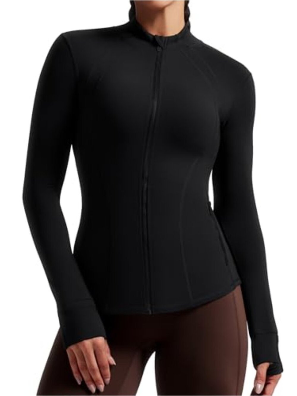 Women's Long Sleeve Zip Up Fleece Brushed Running Jacket with Pockets and
